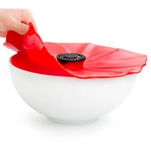 Charles Viancin 10” Red Poppy Flower Shaped Silicone Bowl Cover Pot Lid EUC